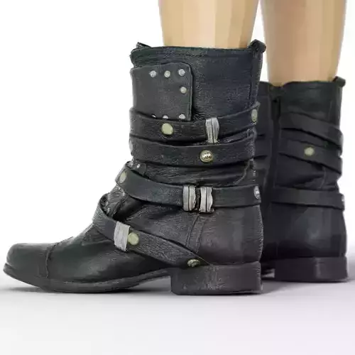 Boot Gothic Buckles Leather Footwear Women Low-poly 3D model