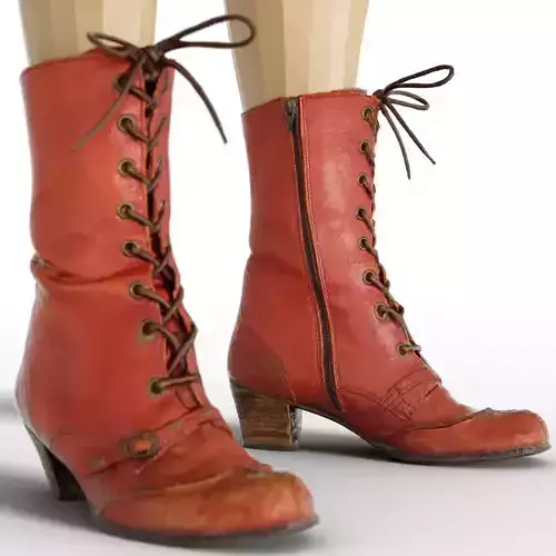 Boot Red Leather Laces Foortwear Vintage Women Fashion Low-poly 3D model