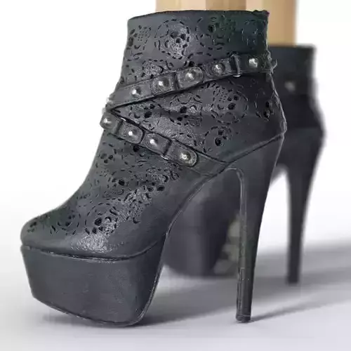 Heels Black Leather Skull Decoration Women Footwear