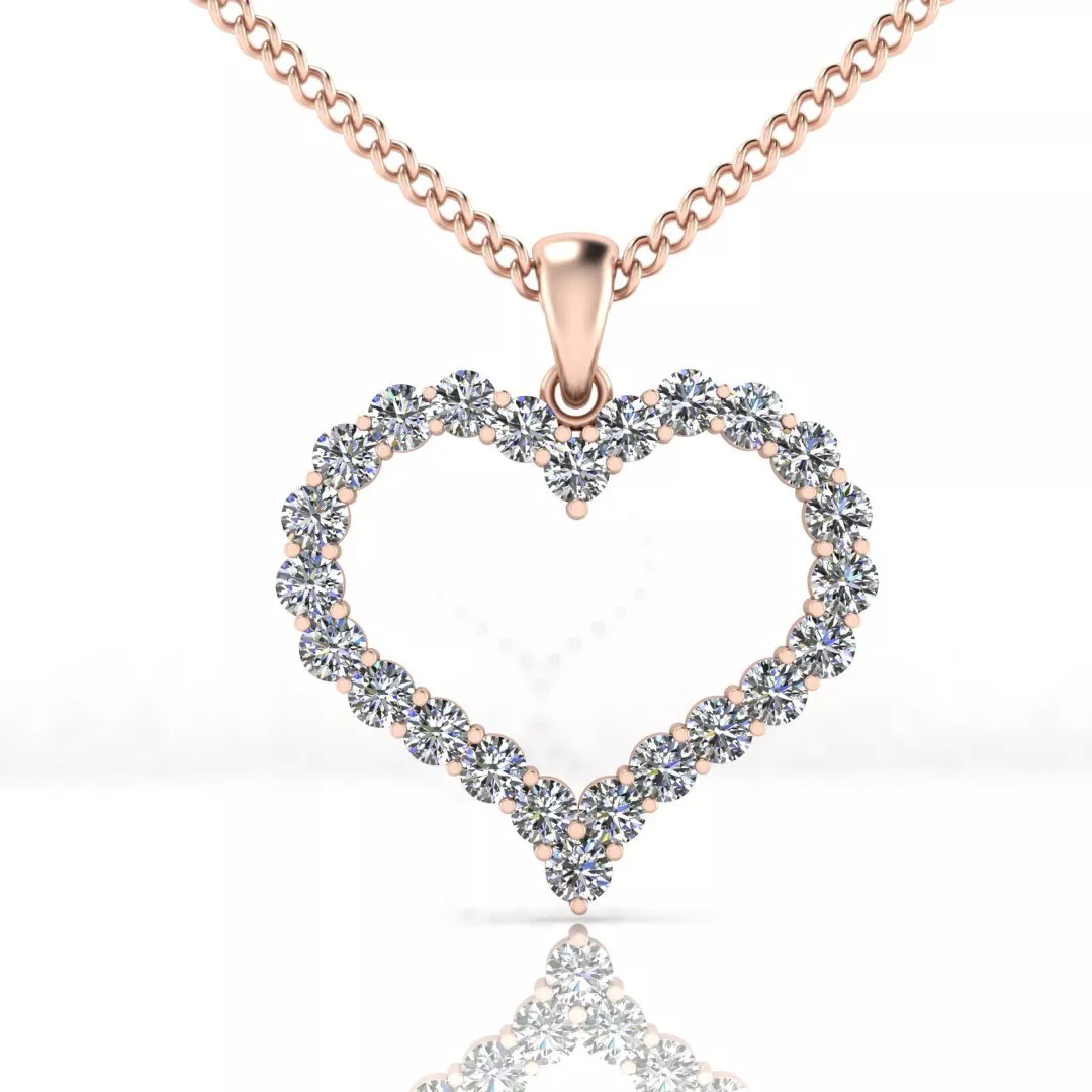 Heart Shape Diamond Pave Pendant Necklace 3D print model