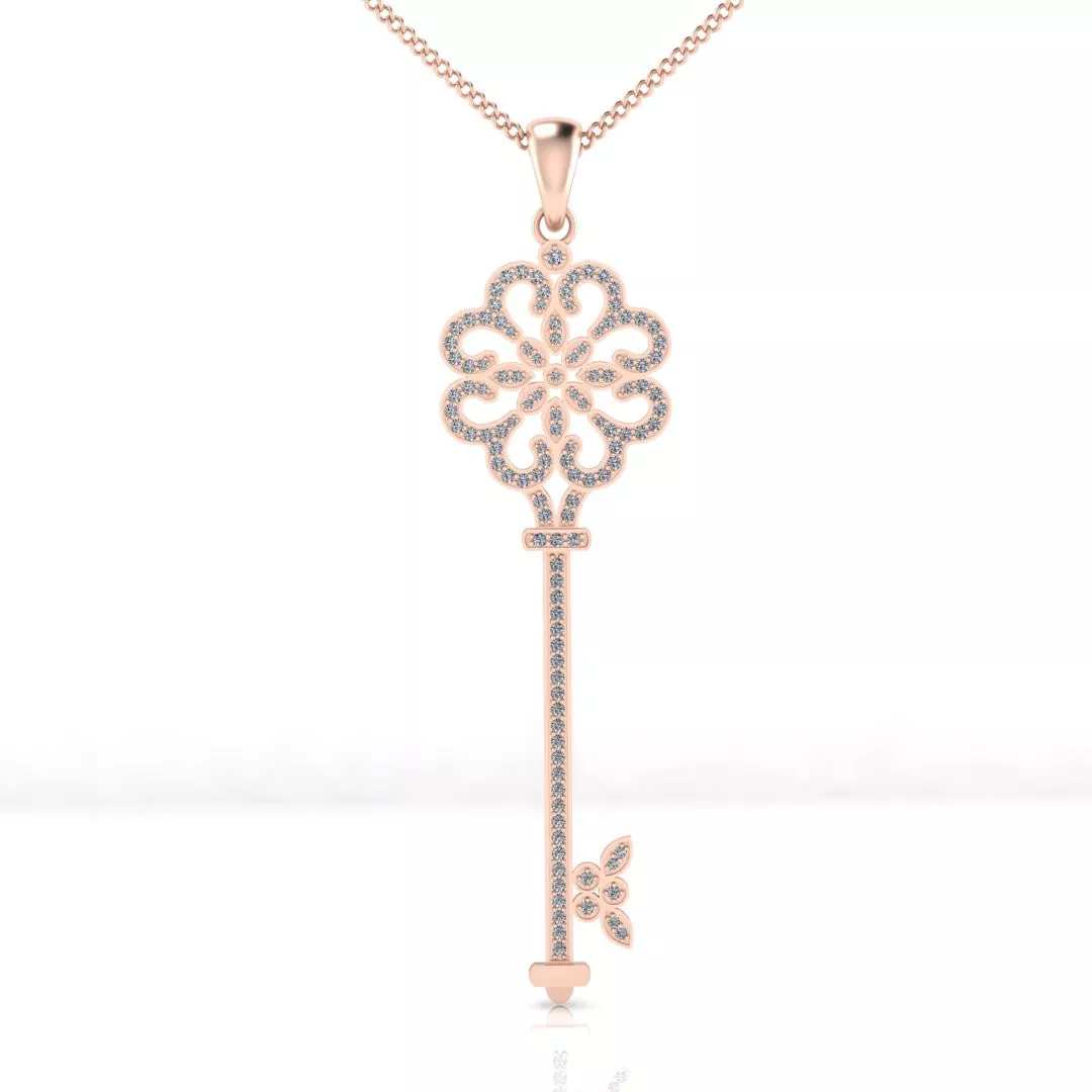 Butterfly Bit Key Diamond Pendant In Rose Gold 3D print model