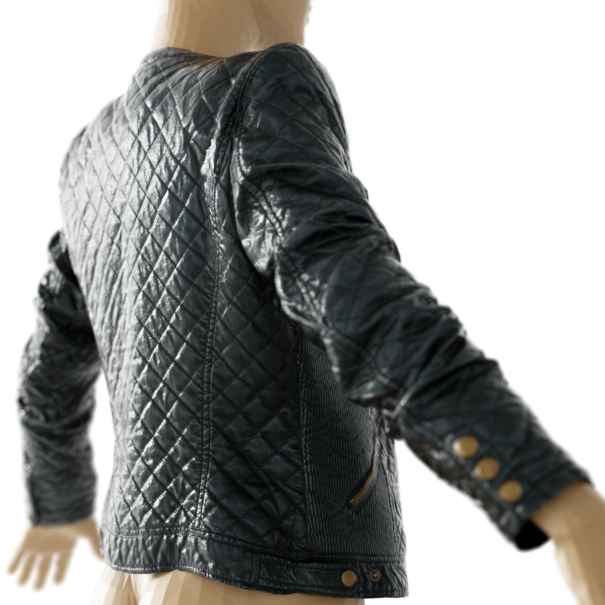 Jacket Black Leather Padded Open Women Clothing Low-poly 3D model_2