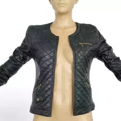 Jacket Black Leather Padded Open Women Clothing Low-poly 3D model