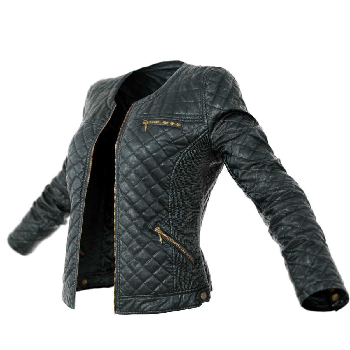 Jacket Black Leather Padded Open Women Clothing Low-poly 3D model_6