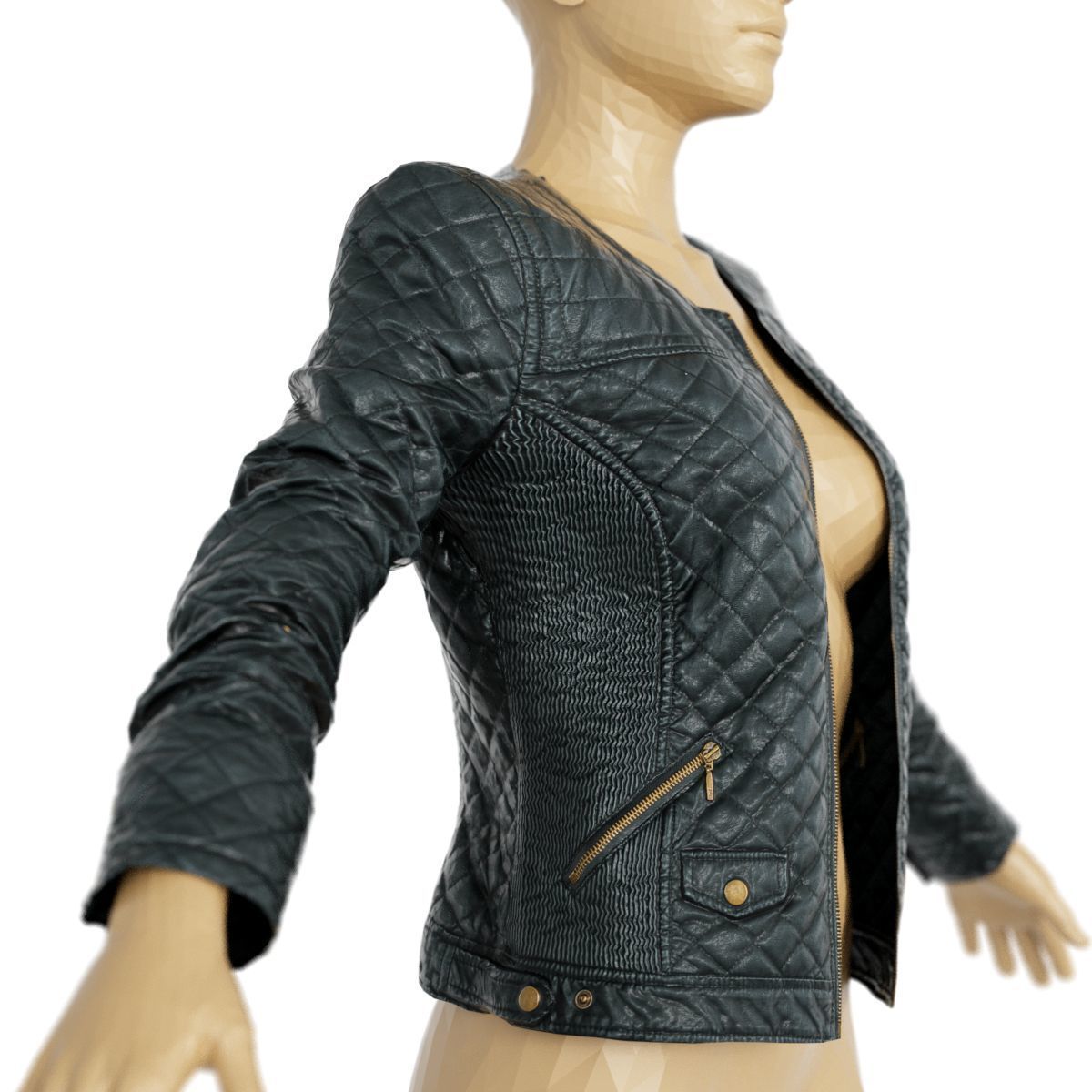 Jacket Black Leather Padded Open Women Clothing Low-poly 3D model_5