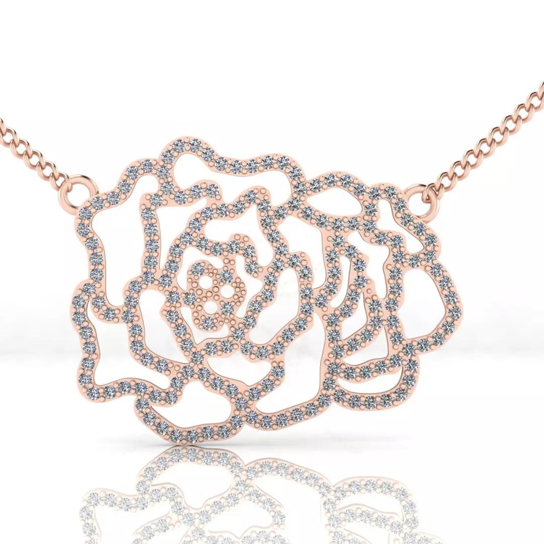 Rose Flower Outline Diamond Pendant In Rose Gold 3D print model