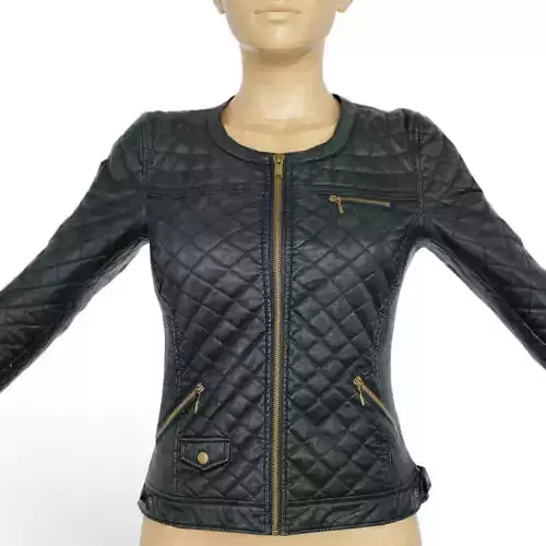 Jacket Black Leather Padding Clothing Woman Fashion