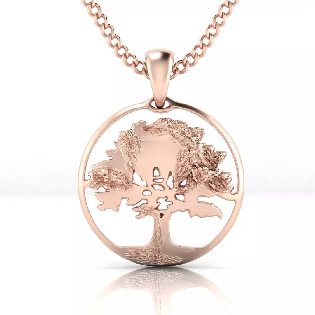 Tree of Life Circle Pendant in Rose Gold 3D print model