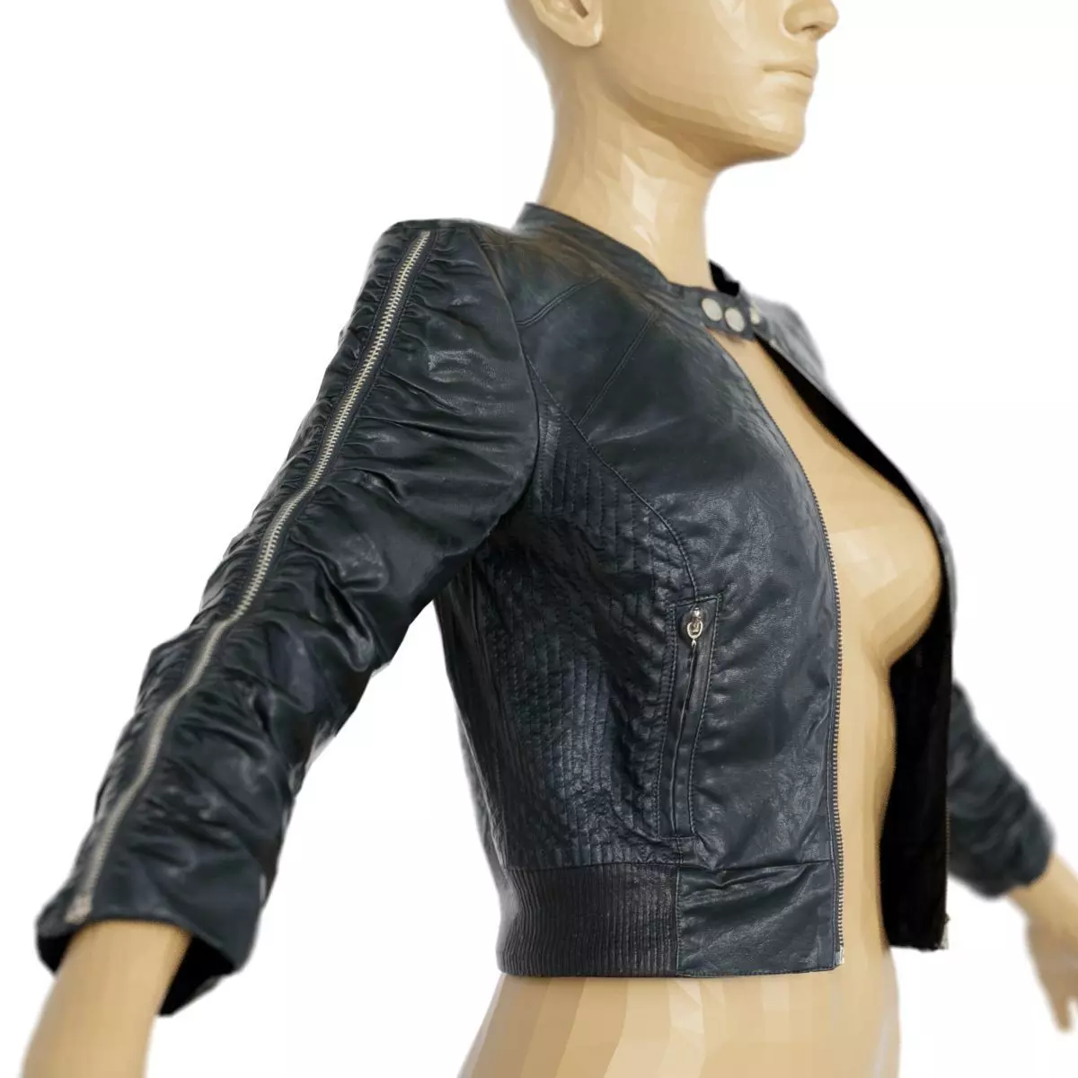 Jacket Black Leather Zipper Sleeves Clothing Female Fashion Low-poly 3D model_0
