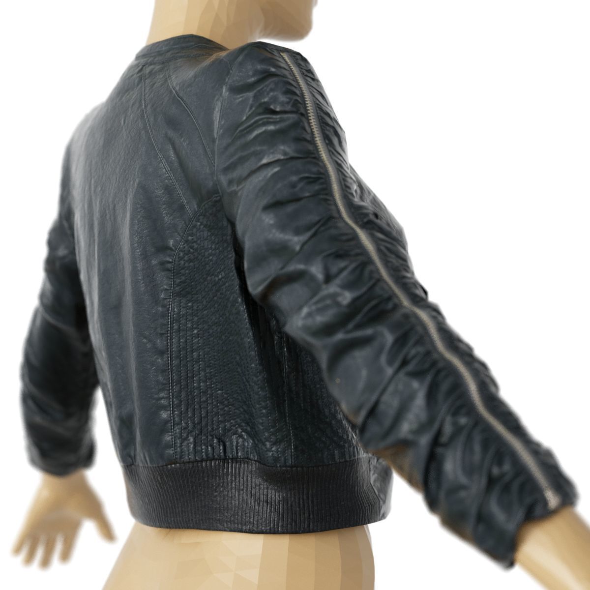 Jacket Black Leather Zipper Sleeves Clothing Female Fashion Low-poly 3D model_2