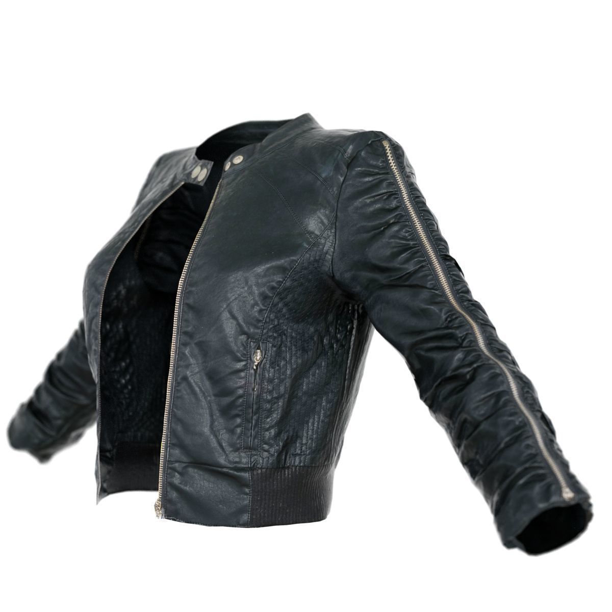 Jacket Black Leather Zipper Sleeves Clothing Female Fashion Low-poly 3D model_6