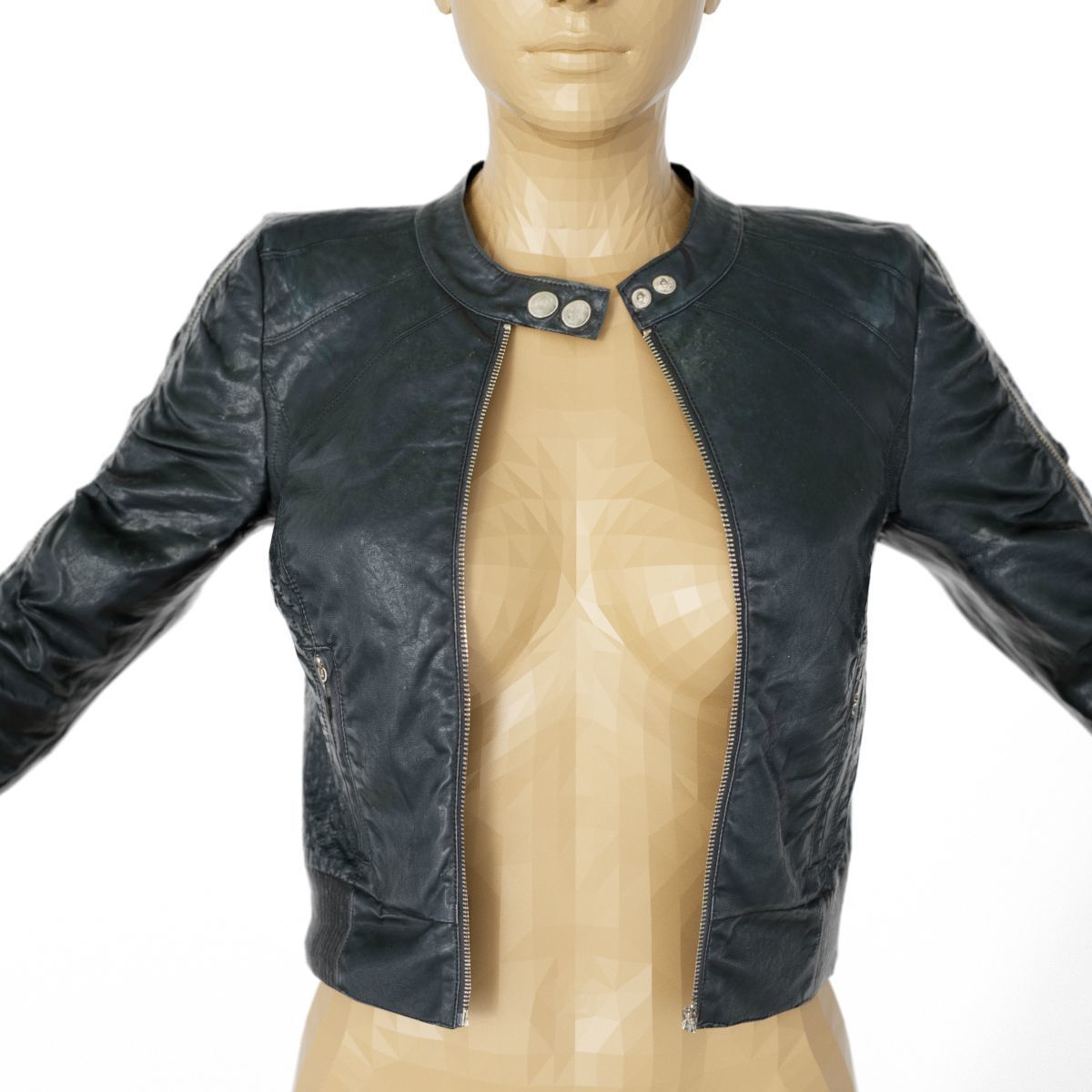 Jacket Black Leather Zipper Sleeves Clothing Female Fashion Low-poly 3D model_3