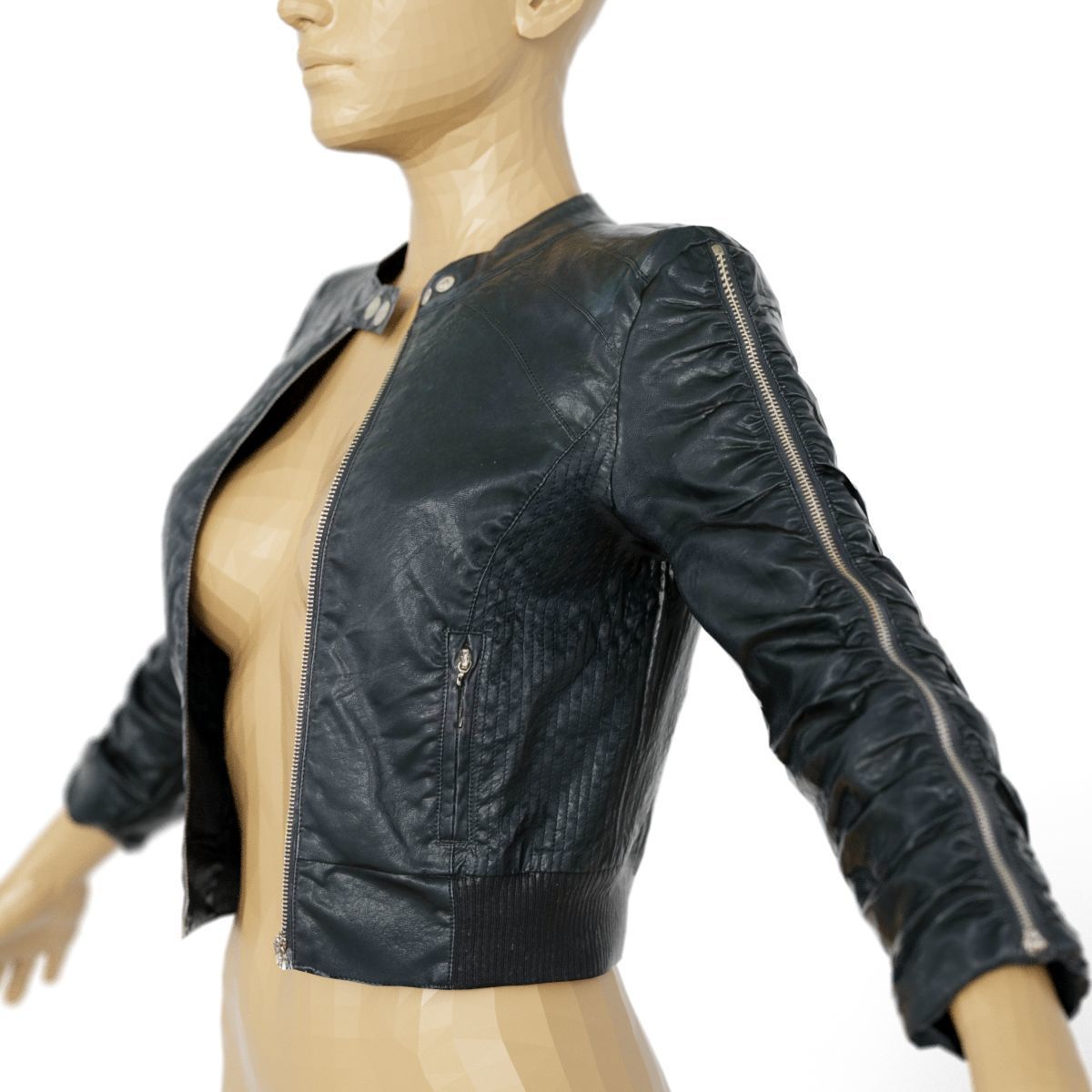 Jacket Black Leather Zipper Sleeves Clothing Female Fashion Low-poly 3D model_4