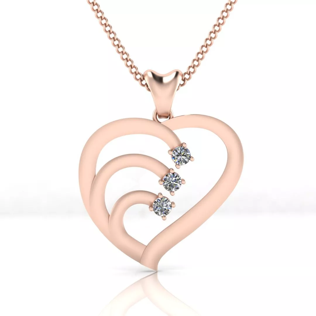 Triple Stone Swirl Heart Pendant in Rose Gold 3D print model