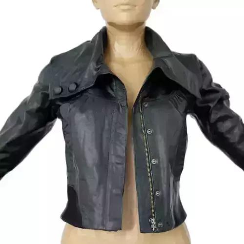 Jacket Black Shiny Collar open Clothing Women Fashion