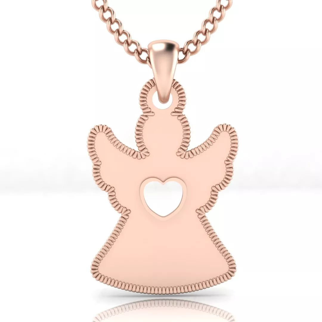 Guardian Angel Outline Pendant Necklace in Rose Gold 3D print model