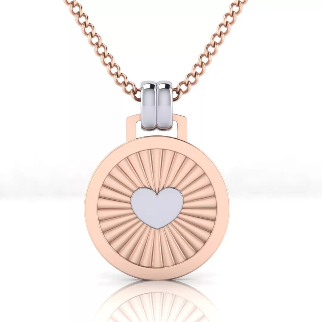Sunburst Round Pendant With Heart Center in Rose Gold 3D print model