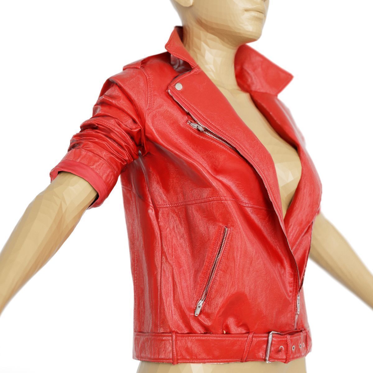 Jacket Bright Red Leather Open Women Fashion Low-poly 3D model_3