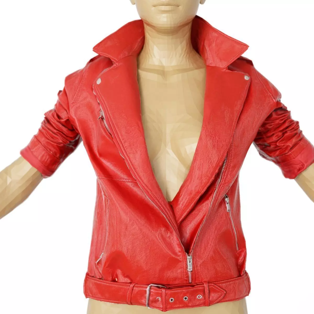 Jacket Bright Red Leather Open Women Fashion Low-poly 3D model_0