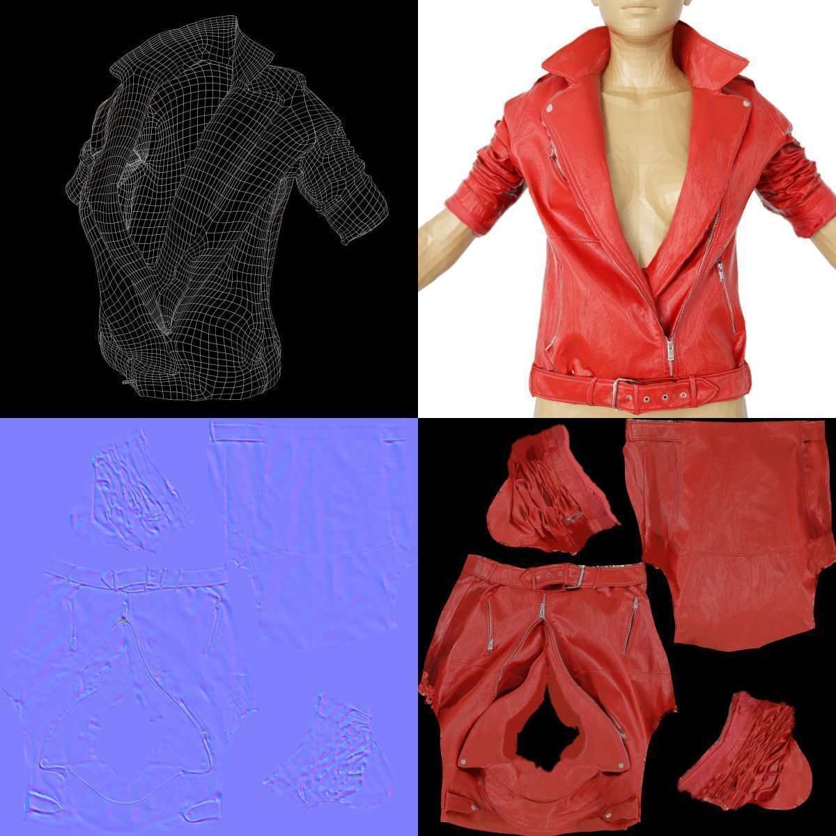 Jacket Bright Red Leather Open Women Fashion Low-poly 3D model_2