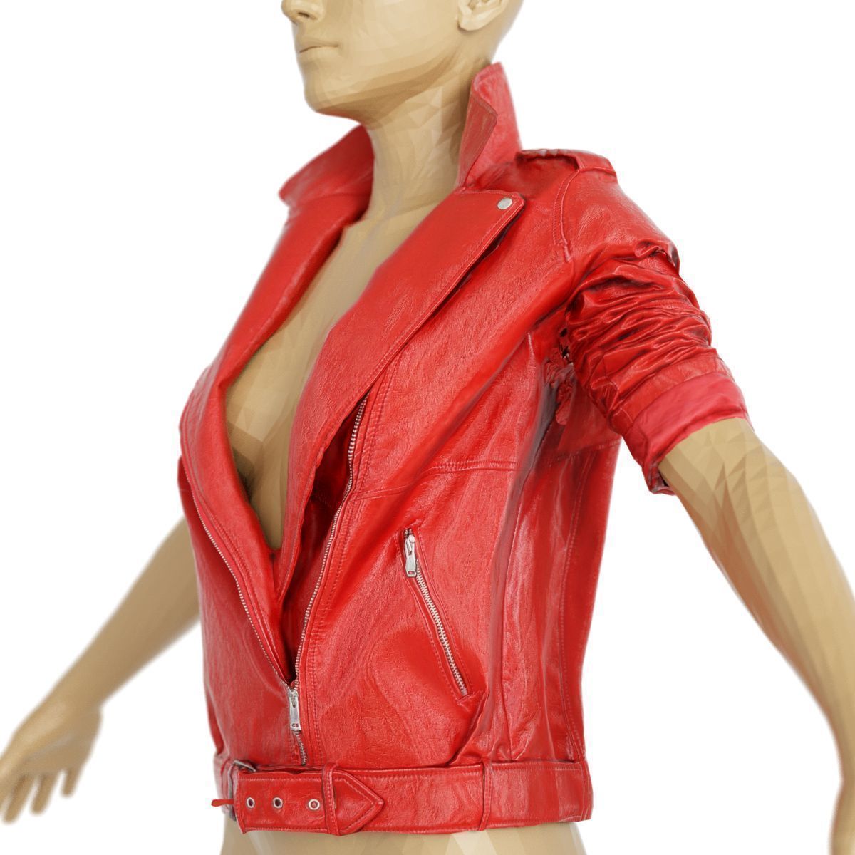 Jacket Bright Red Leather Open Women Fashion Low-poly 3D model_4