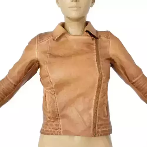 Jacket Dark Brown Leather Zipper Women Clothing