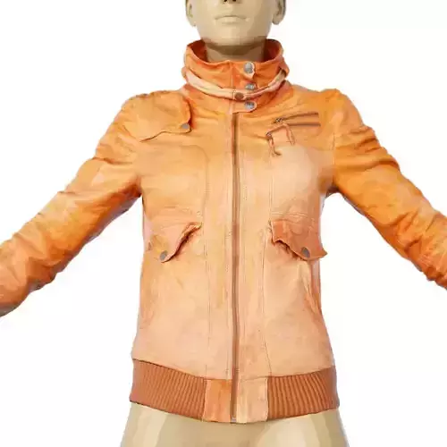Jacket Light Brown Leather Closed Clothing Women Fashion Low-poly 3D model