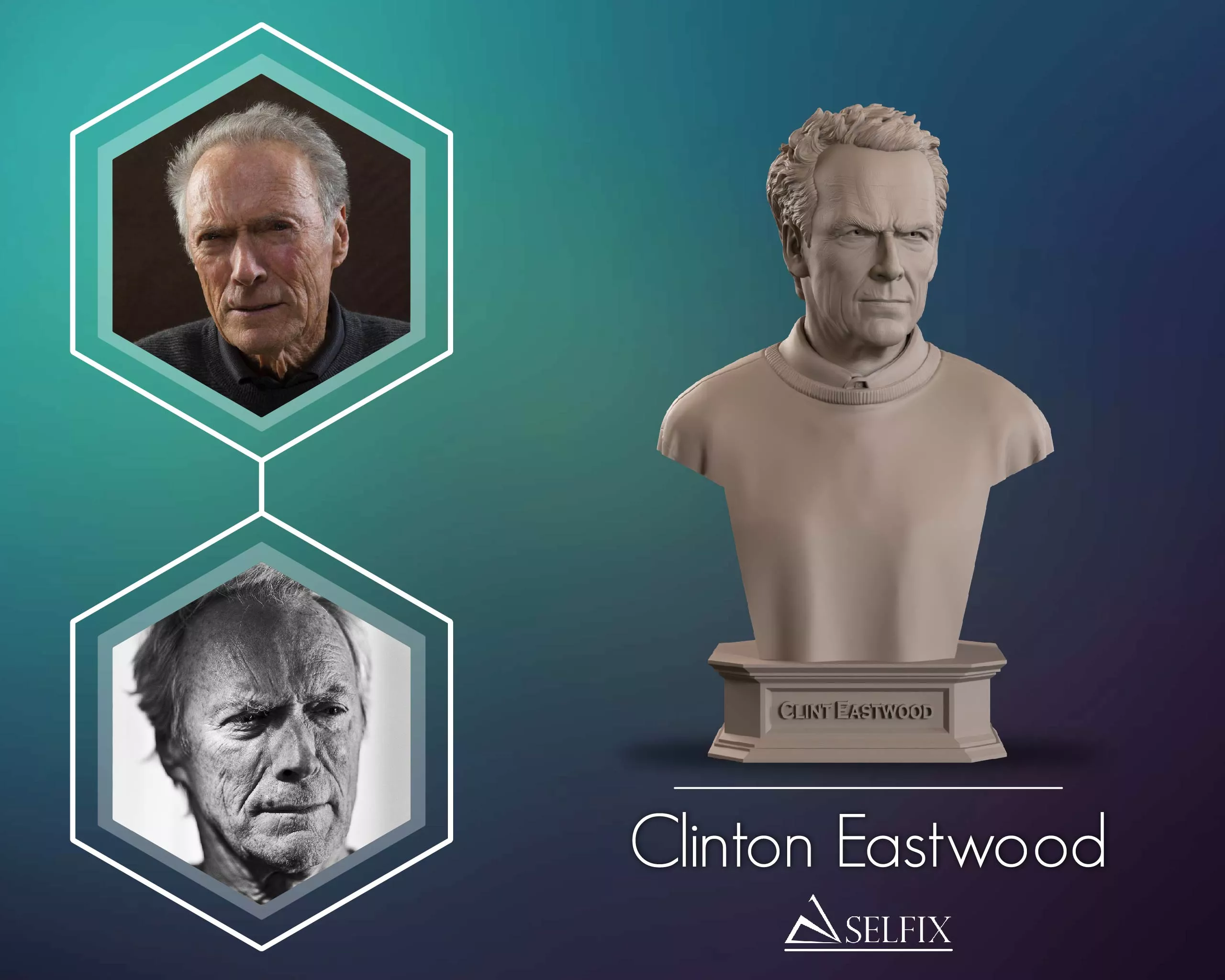 Clint Eastwood Old Days Bust Sculpture 3D print model