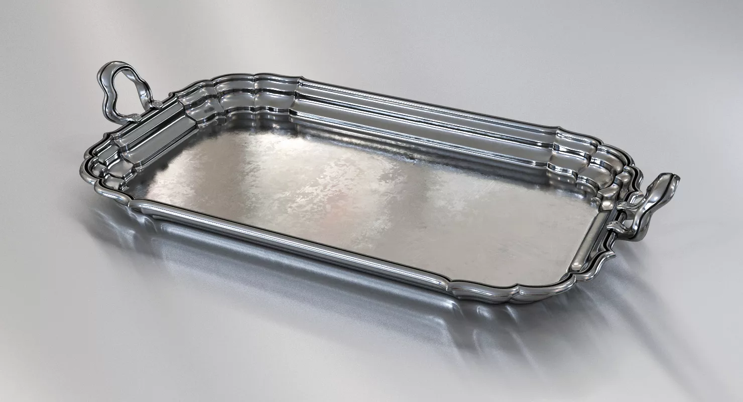 Antique Serving Silver Tray 3D model