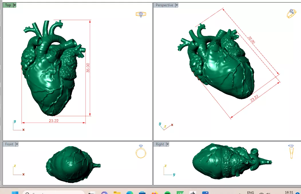 real heart pendent 3D print model
