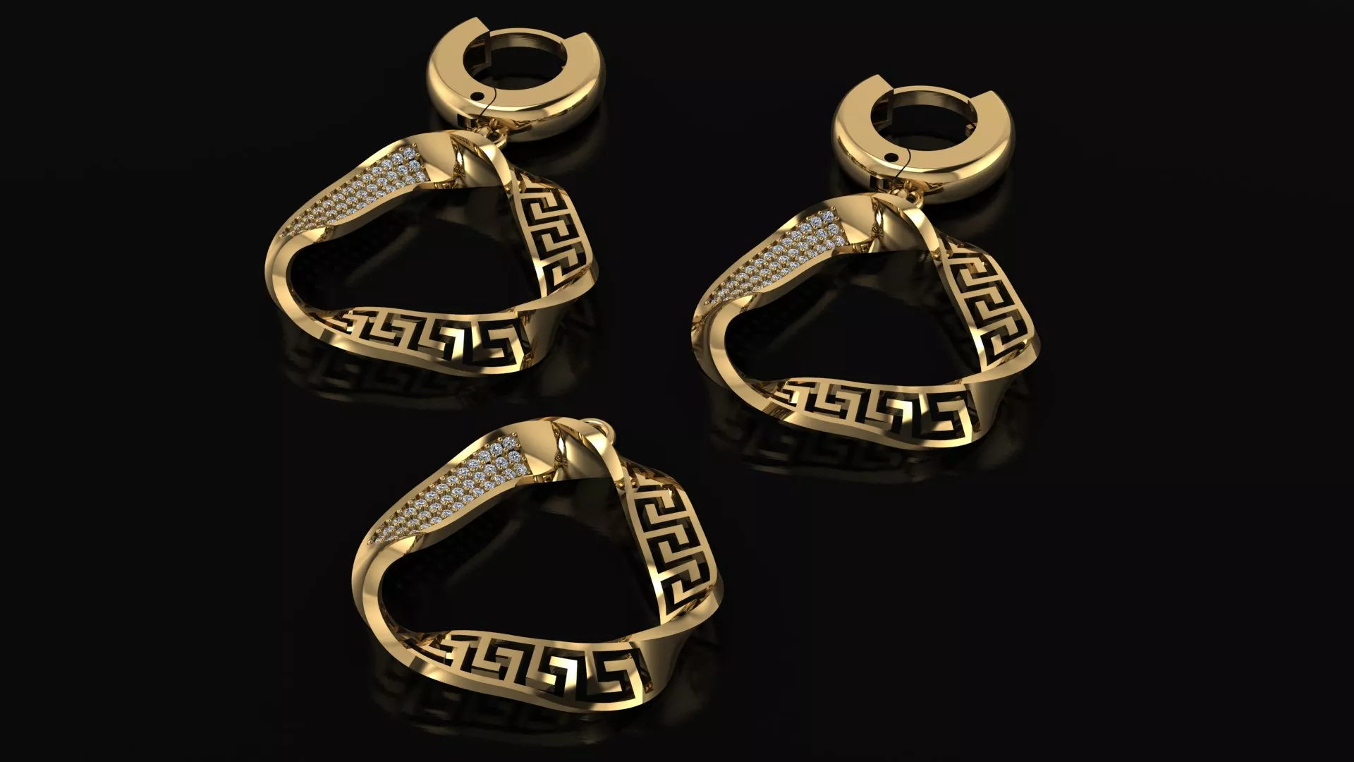 Twisted Triangle Versace Jewelry Set Gemstone Pendant Earrings 3D print model
