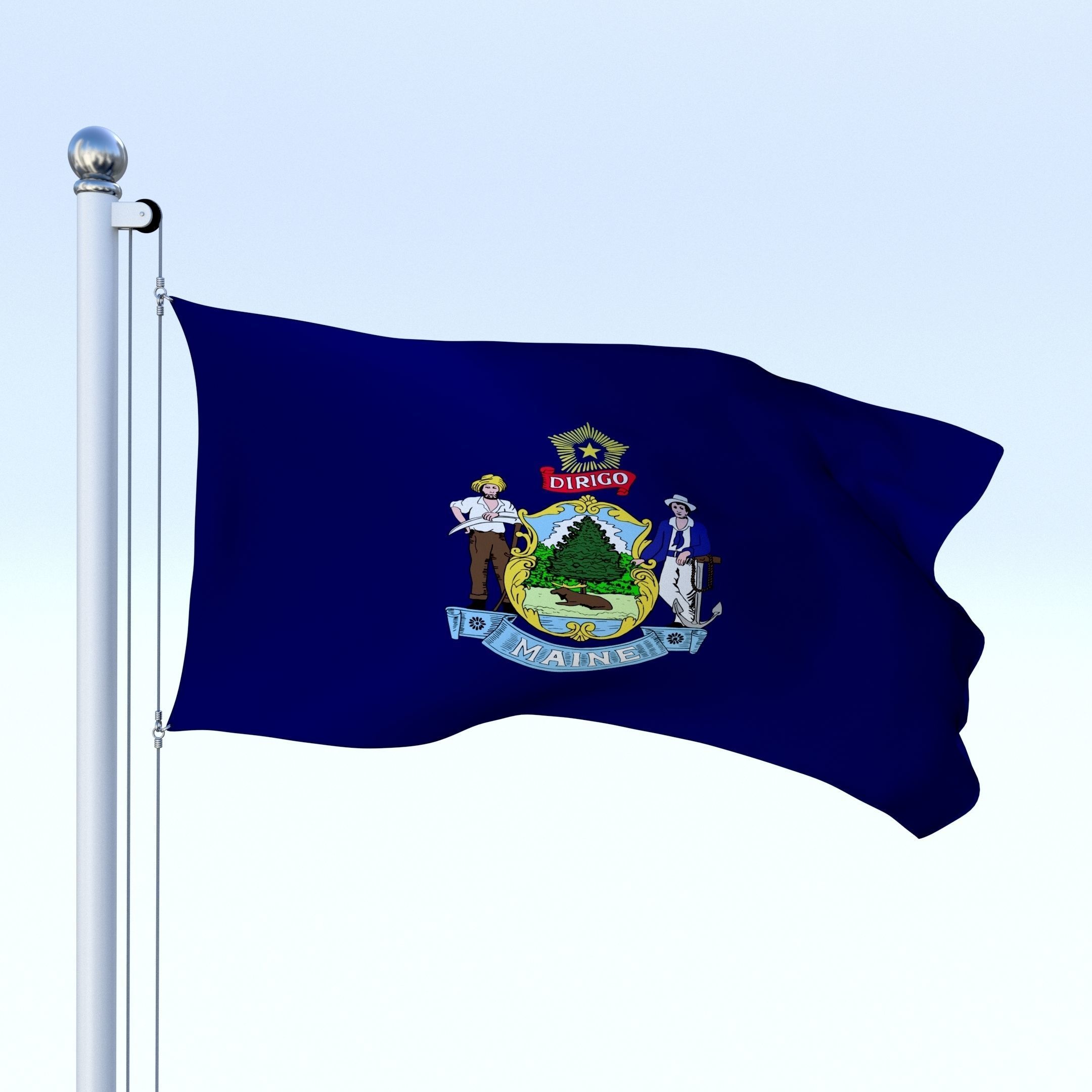 Animated Maine Flag Low-poly 3D model_4