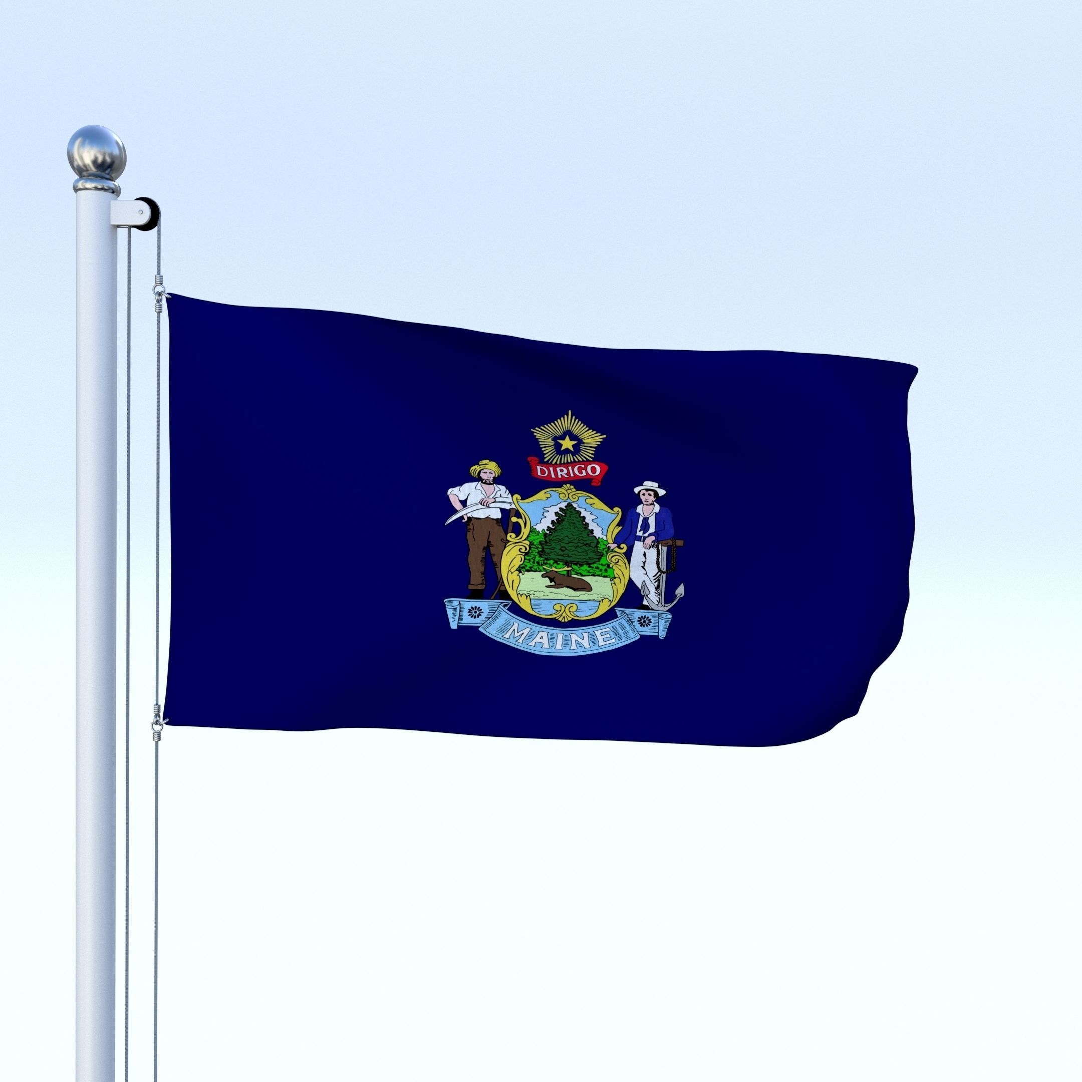 Animated Maine Flag Low-poly 3D model_3