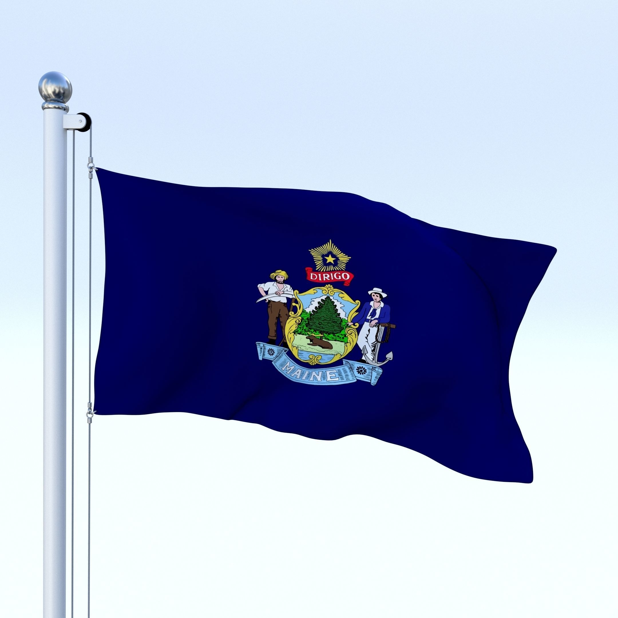 Animated Maine Flag Low-poly 3D model_5