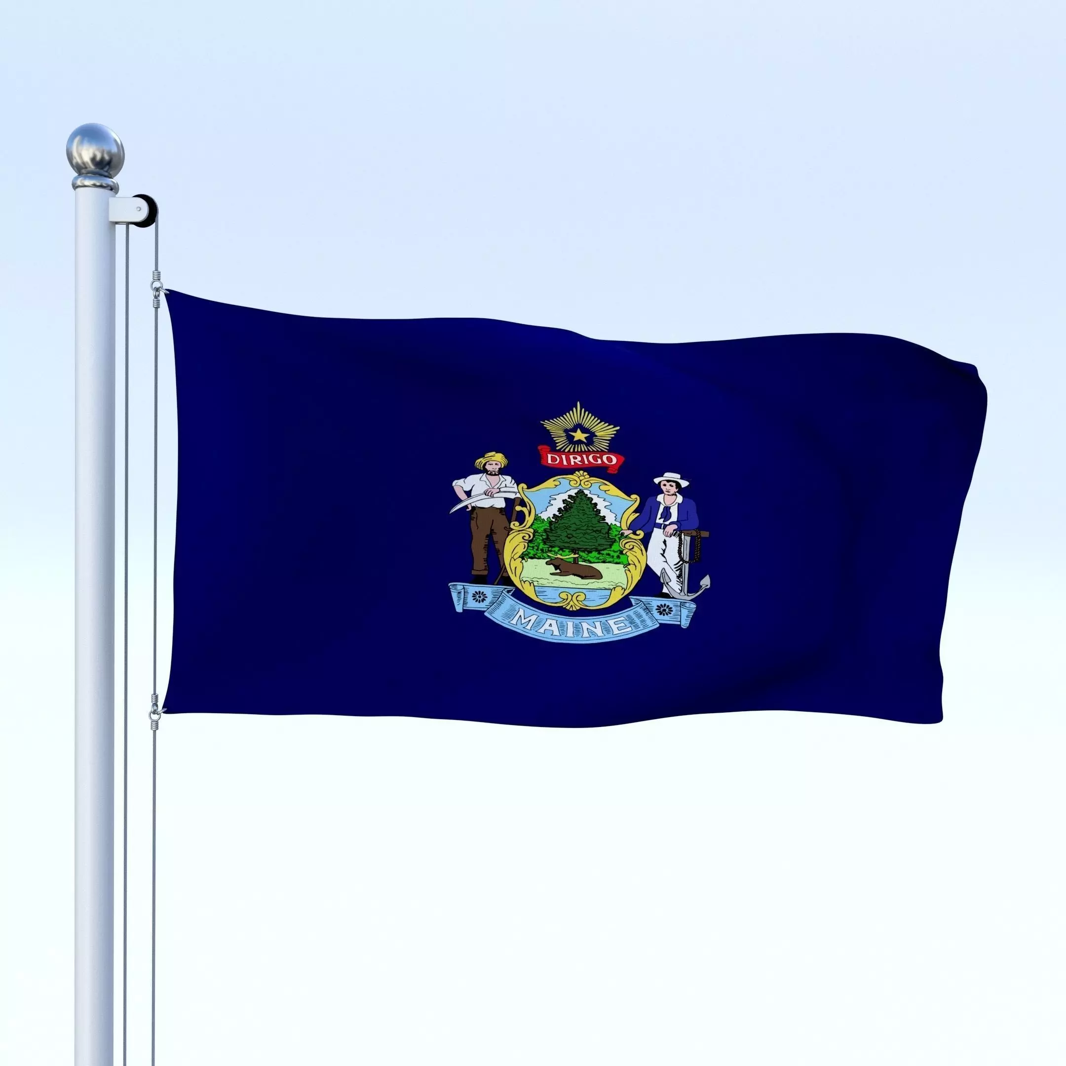 Animated Maine Flag Low-poly 3D model_0