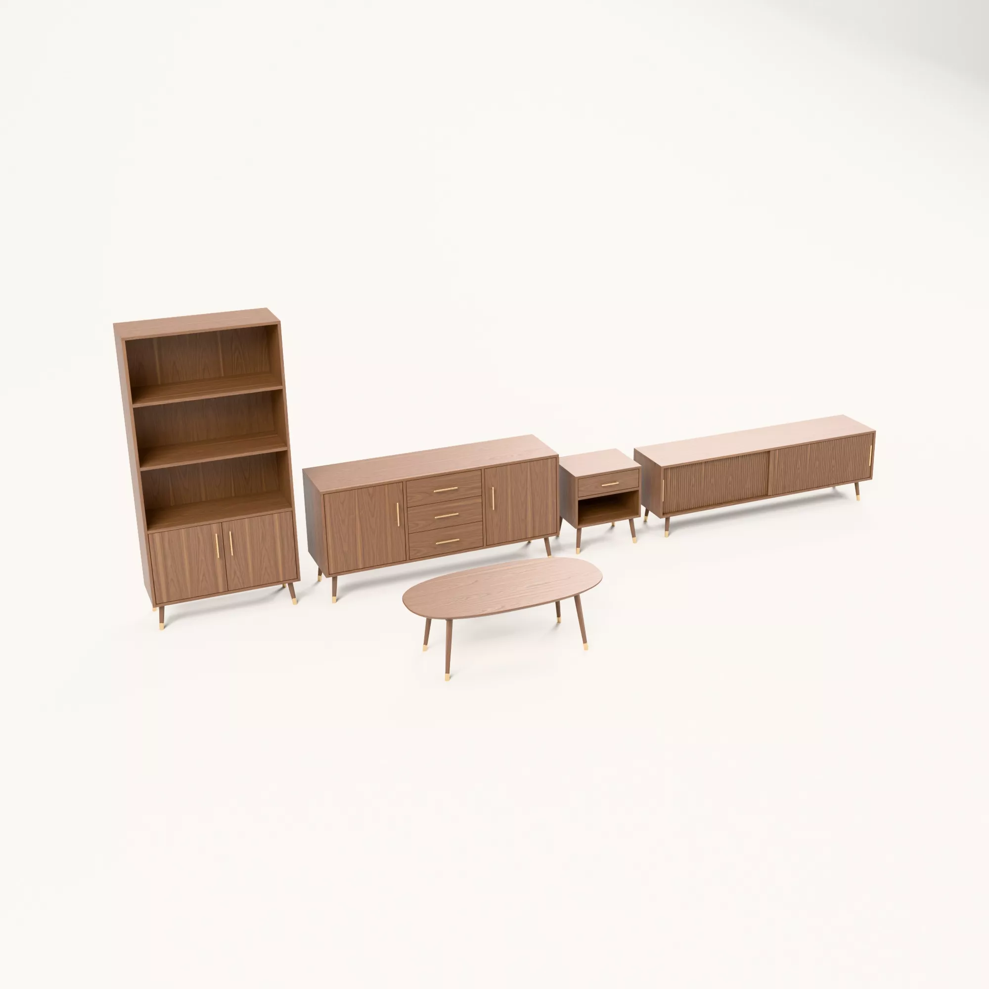 Mid Century Walnut Furniture Set 5 Pieces 3D model