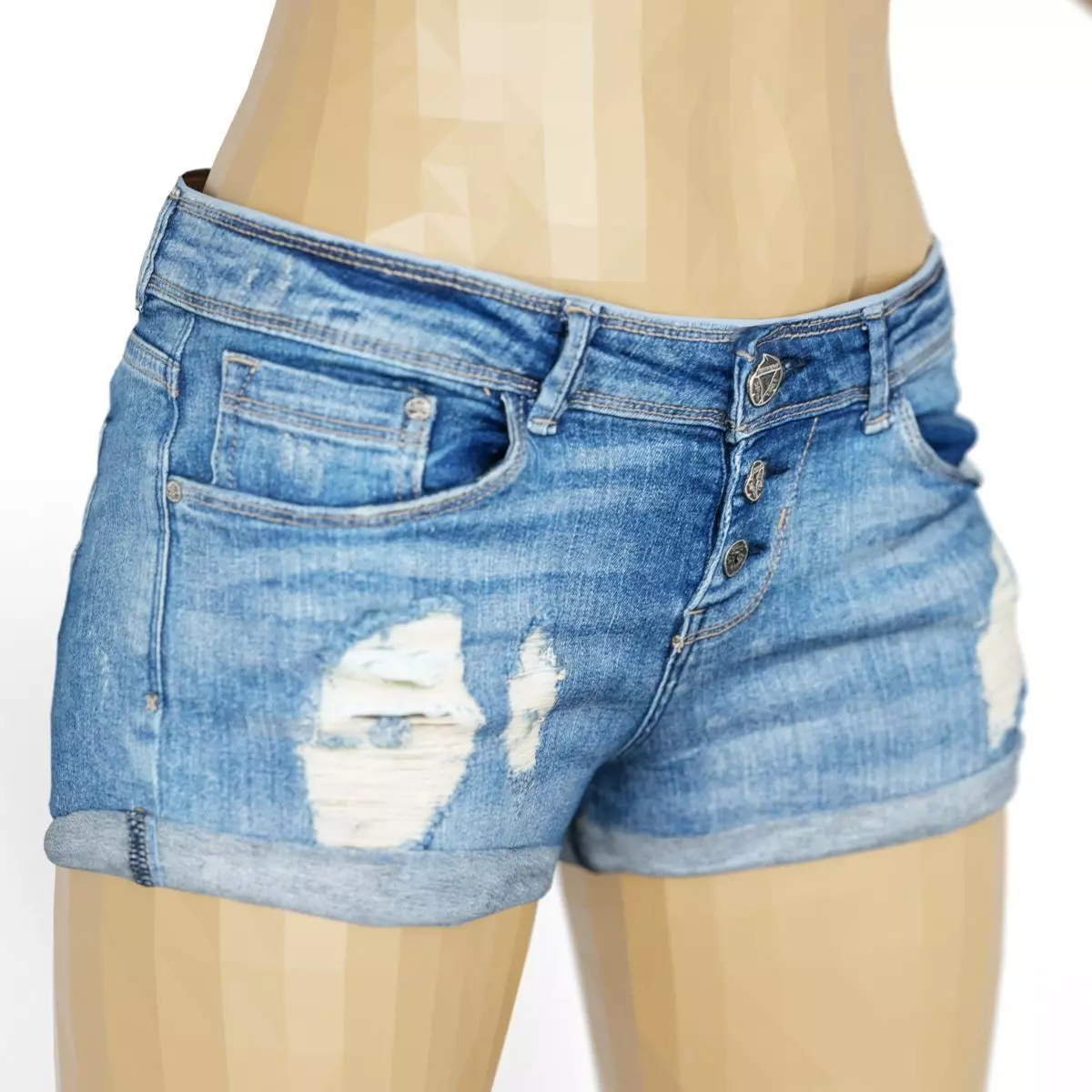 Shorts Dark Blue Jeans Ripped Women Fashion Low-poly 3D model_0
