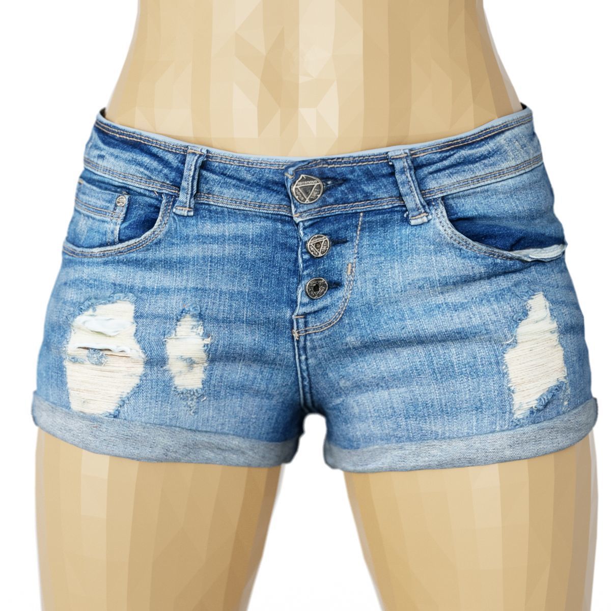 Shorts Dark Blue Jeans Ripped Women Fashion Low-poly 3D model_6