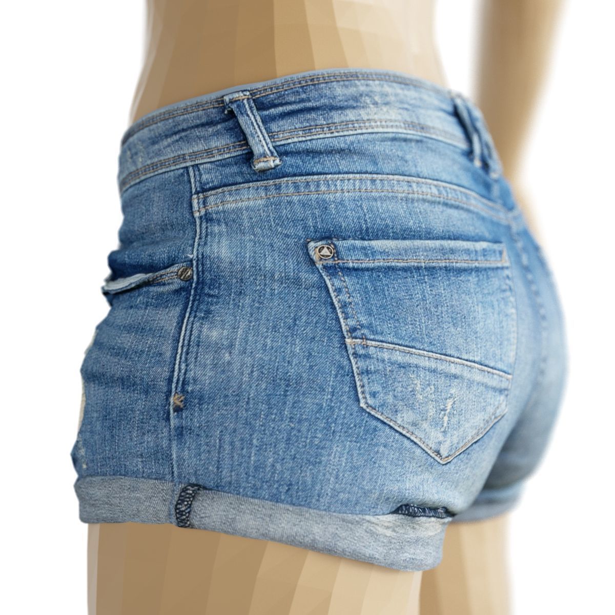 Shorts Dark Blue Jeans Ripped Women Fashion Low-poly 3D model_3