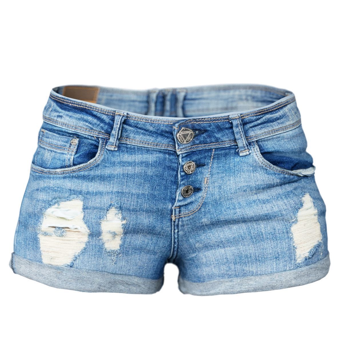 Shorts Dark Blue Jeans Ripped Women Fashion Low-poly 3D model_4