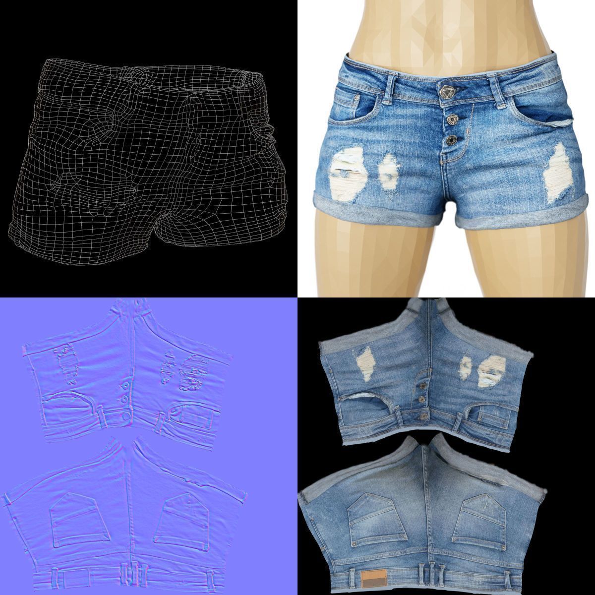 Shorts Dark Blue Jeans Ripped Women Fashion Low-poly 3D model_1