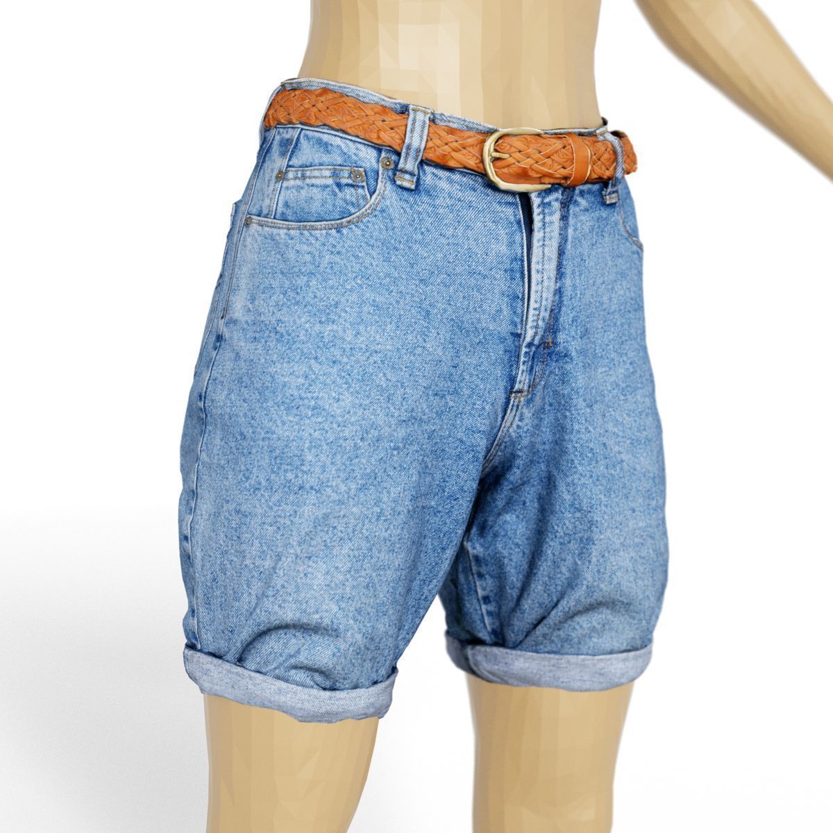 3D model Shorts Jeans Brown Belt Women Fashion VR / AR / lowpoly