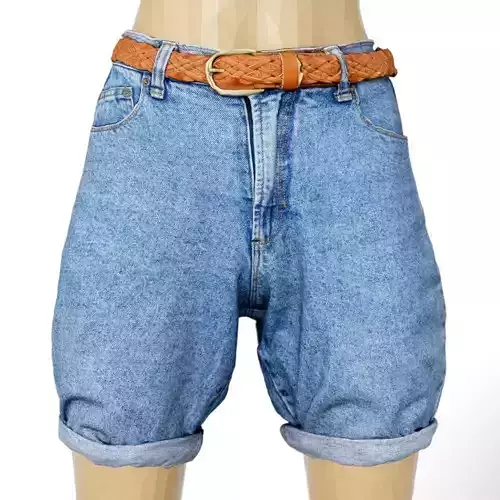 Shorts Jeans Brown Belt Women Fashion