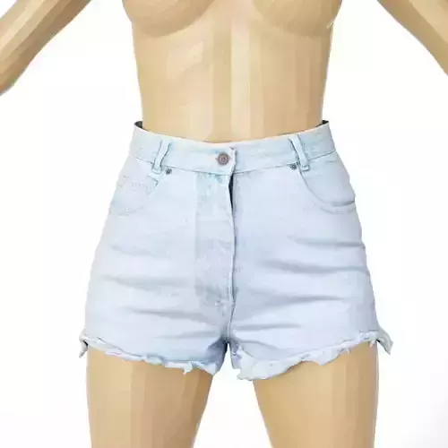 Shorts Jeans Light Blue Trims Clothing Fashion Women Low-poly 3D model