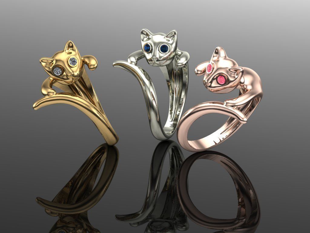 23-ex two cat shaped rings 3D print model_1