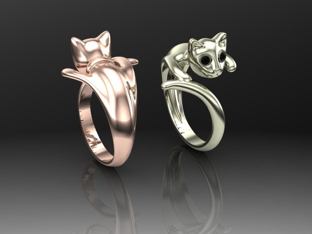 23-ex two cat shaped rings 3D print model_2