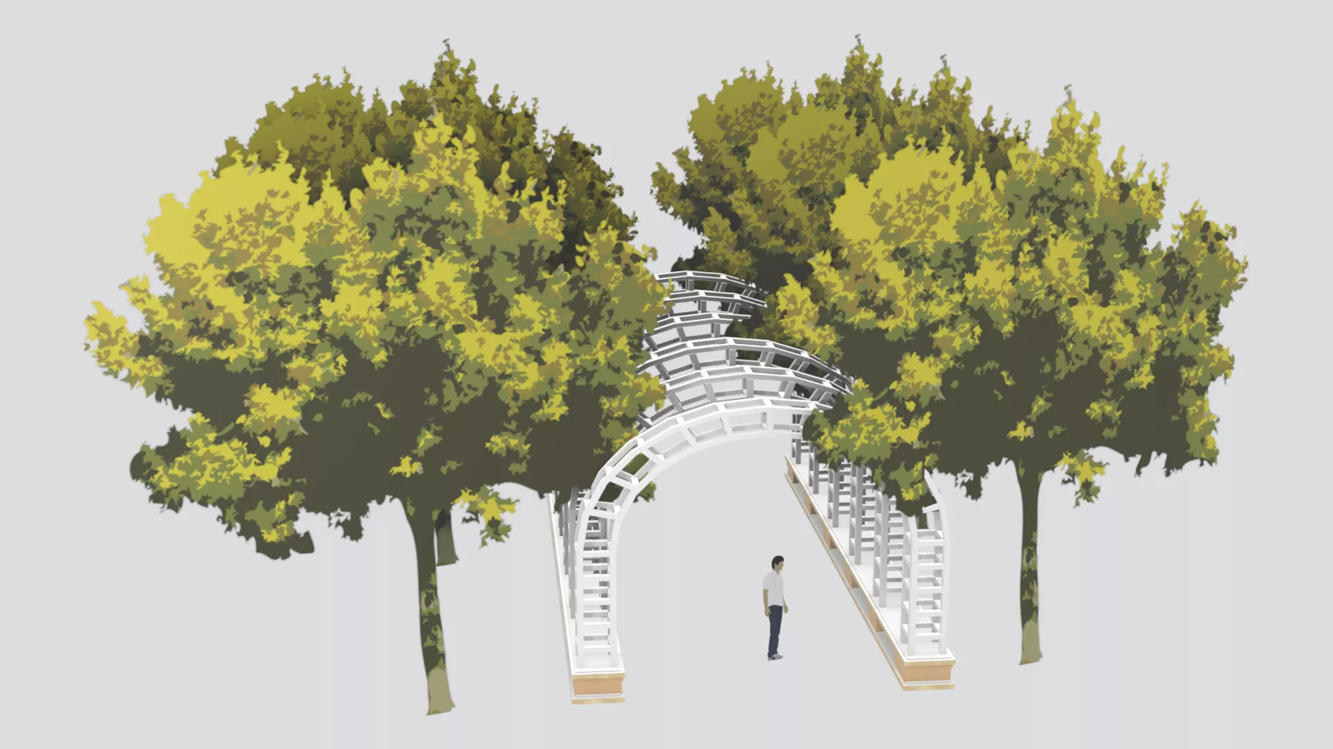 White Metal Garden Arch Pergola with Trellis Panels 3D model