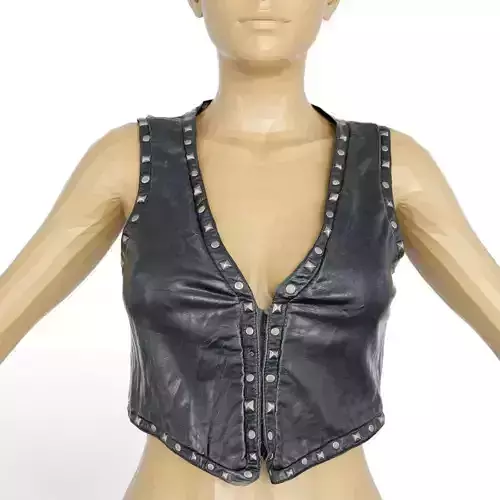 Top Tiny Black Leather Studs Clothing Women