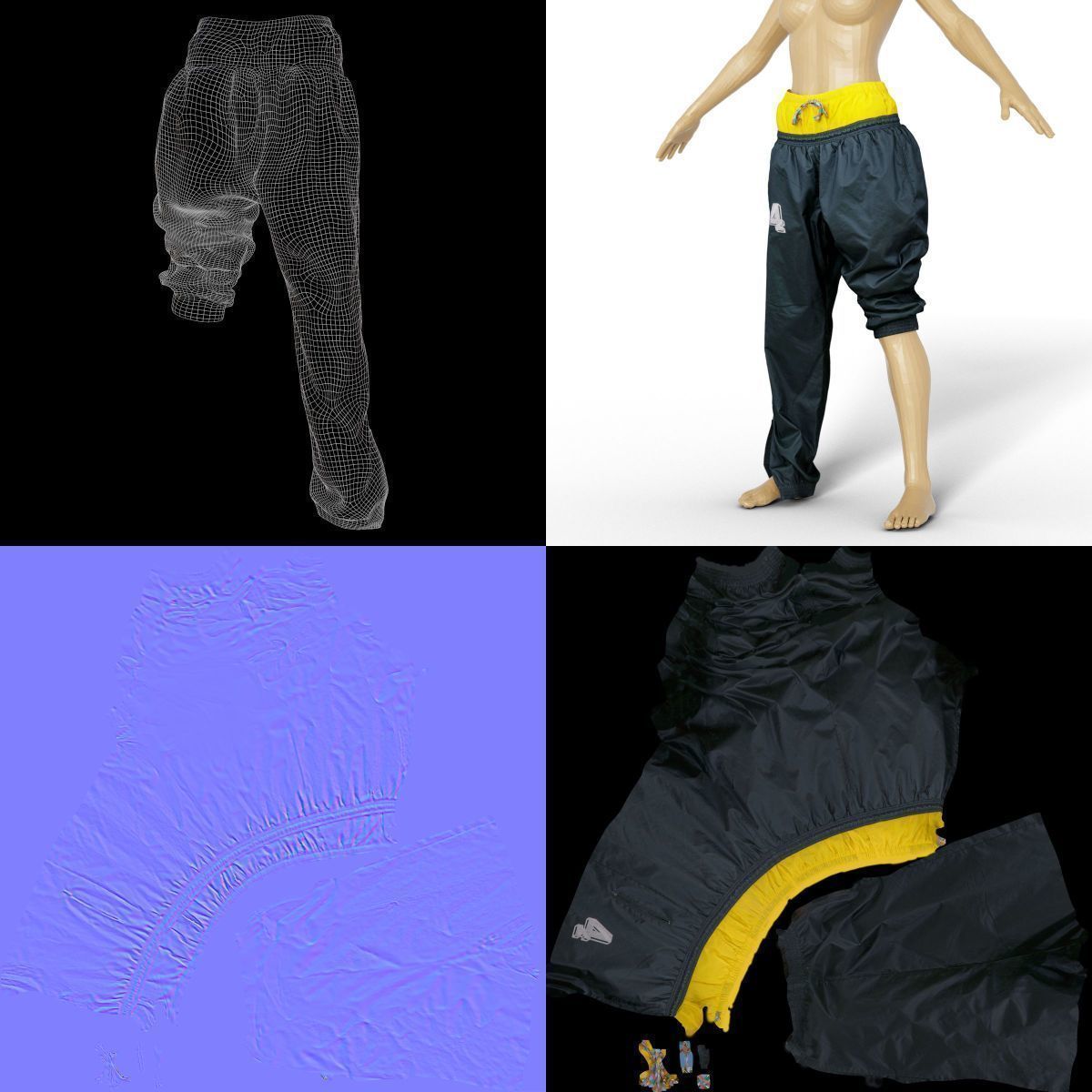 Trousers Sports Female TLC Style Vintage 90s Female Fashion Low-poly 3D model_1