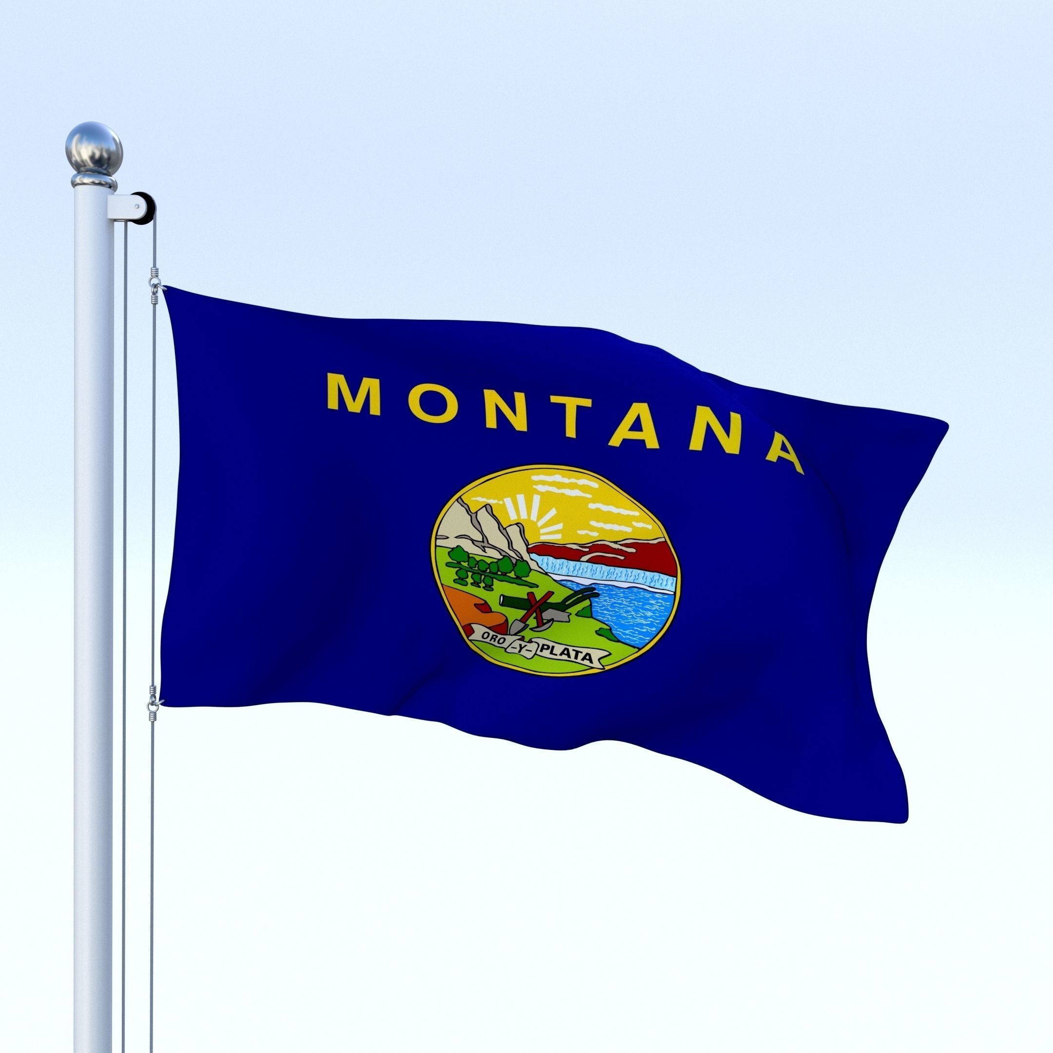 Animated Montana Flag Low-poly 3D model_3